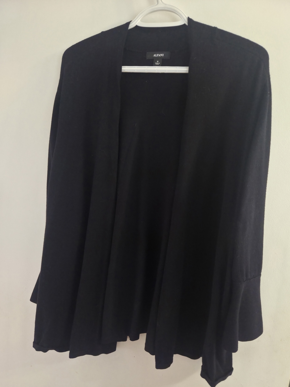 Alfani 1x Women's Black Cardigan Buttonless Open Front 3/4 Bell Sleeves With Bow
